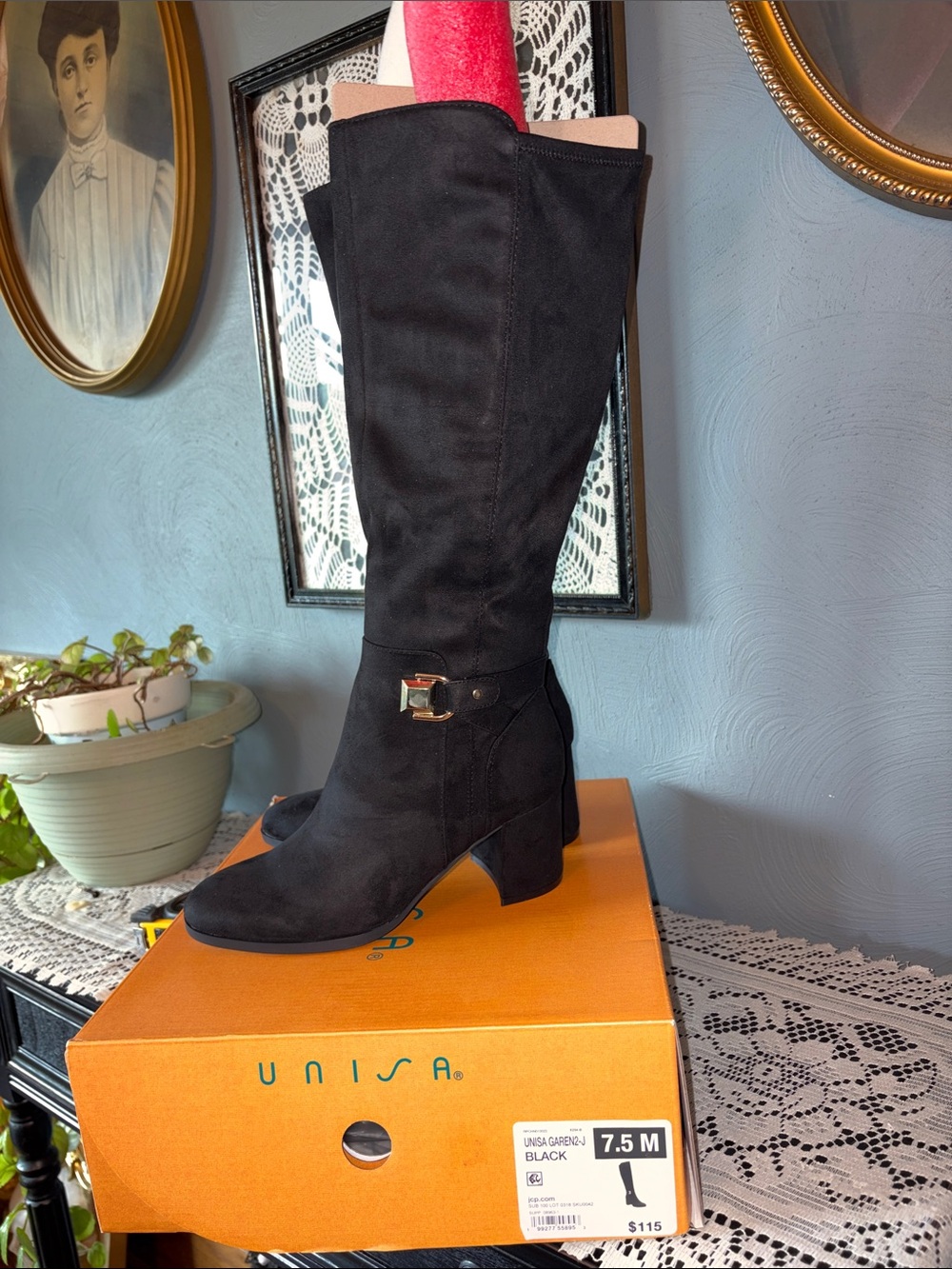 Unisa Black Over-the-Knee Suede Boots with Buckle Accent